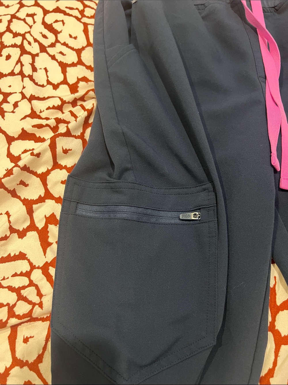 Figs Navy Track Joggers with Pink Drawstring - Picture 4 of 5